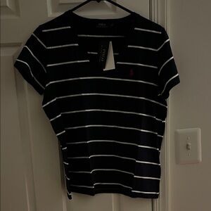 Polo by Ralph Lauren Women's Navy and White Striped Tee